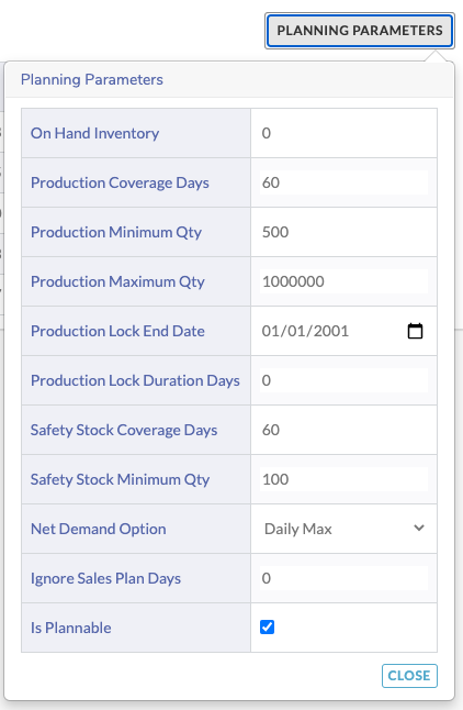 Planning Parameters for a "production" item@location.  This is accessed via the Supply and Demand page.